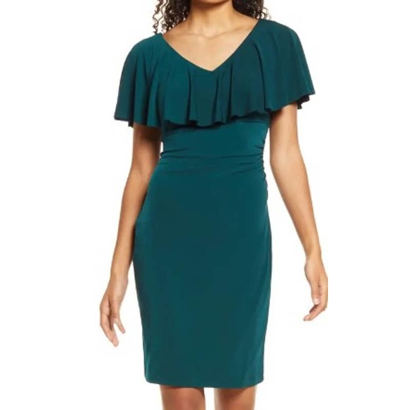 connected apparel Dresses & Skirts - CONNECTED APPAREL 8P Hunter Green Knee Length Flutter Overlay Sheath Dress B95